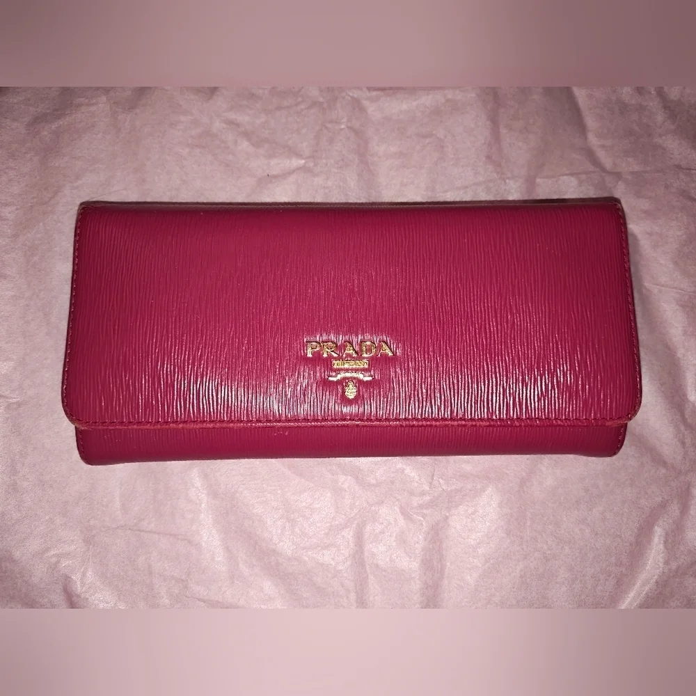 Prada Pink Saffiano Lux Leather Flap Continental Wallet